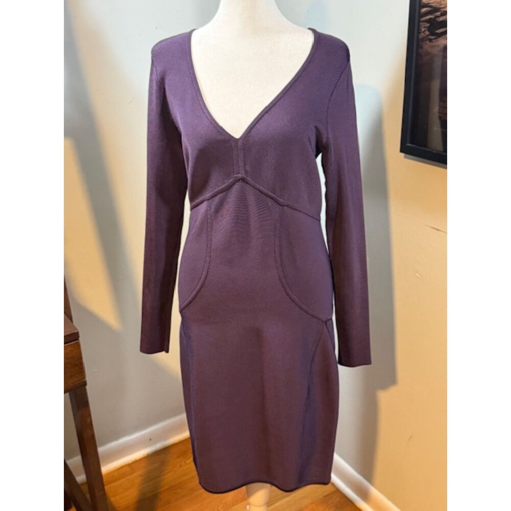 Ted Baker Purple Bodycon ASPIN‎ Dress Long Sleeve V-Neck Empire Seam Size 3 M